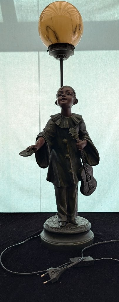 Art Nouveau Stijl Lamp - Pierrot met Gitaar, Antiek en Kunst, Antiek | Lampen, Ophalen of Verzenden