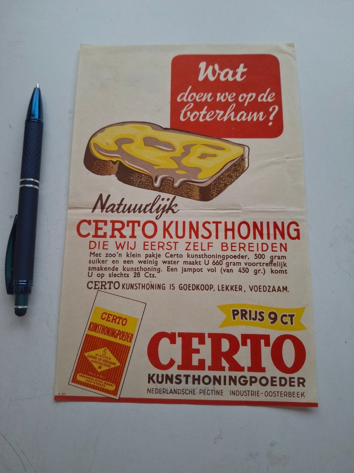 Surrogaat Certo Kunsthonngpoeder. 1942., Ophalen of Verzenden, Overige soorten, Nederland, Foto of Poster