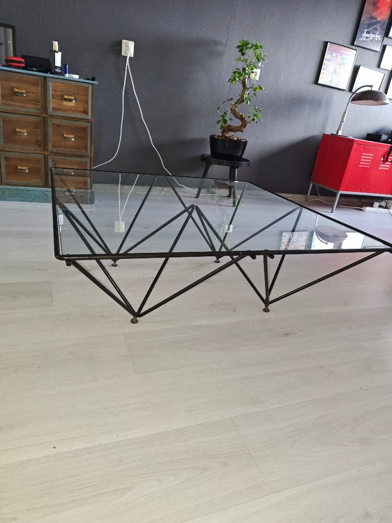 Design salontafel Paola piva met ijzeren onderstel, Huis en Inrichting, Tafels | Salontafels, Ophalen, Gebruikt, 100 tot 150 cm