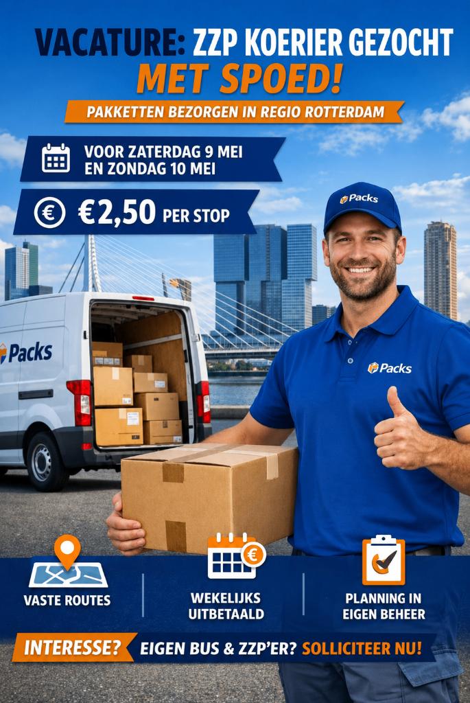ZZP koerier gezocht - met spoed!, Vacatures, 33 - 40 uur, Overige niveaus, Freelance of Uitzendbasis