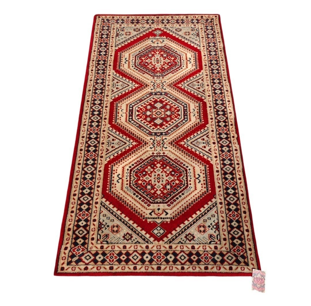 Vintage oosters wol vloerkleed medallion Kazak rood 91x170cm, Www.hypepopup.nl, 150 tot 200 cm, Www.hypepopup.nl, Rechthoekig