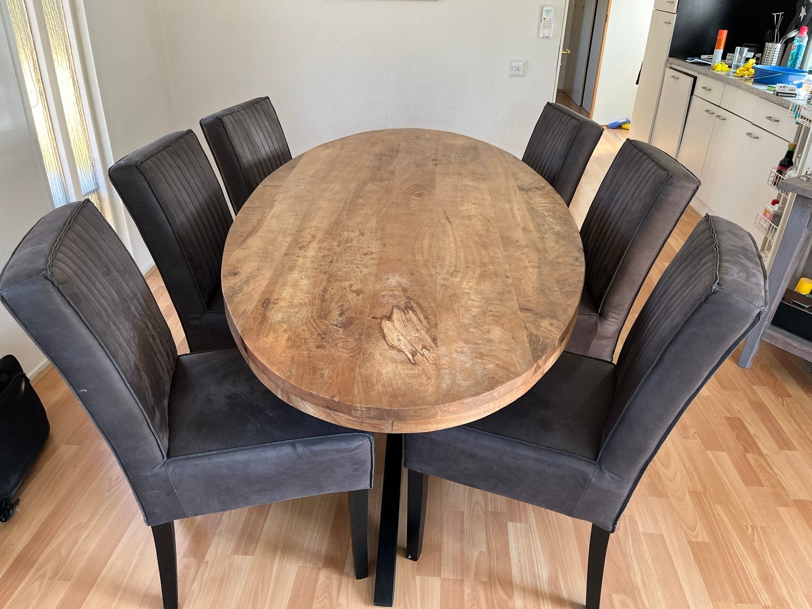 Robuuste Eettafel 210x100x78 cm - Ovaal Mango. Inc stoelen, Huis en Inrichting, Tafels | Eettafels, Gebruikt, 200 cm of meer, Vijf personen of meer