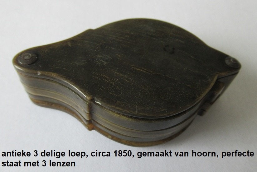antieke LOUPE, 3 vergroot glazen, materiaal hoorn, 1840/50, Antiek en Kunst, Ophalen of Verzenden