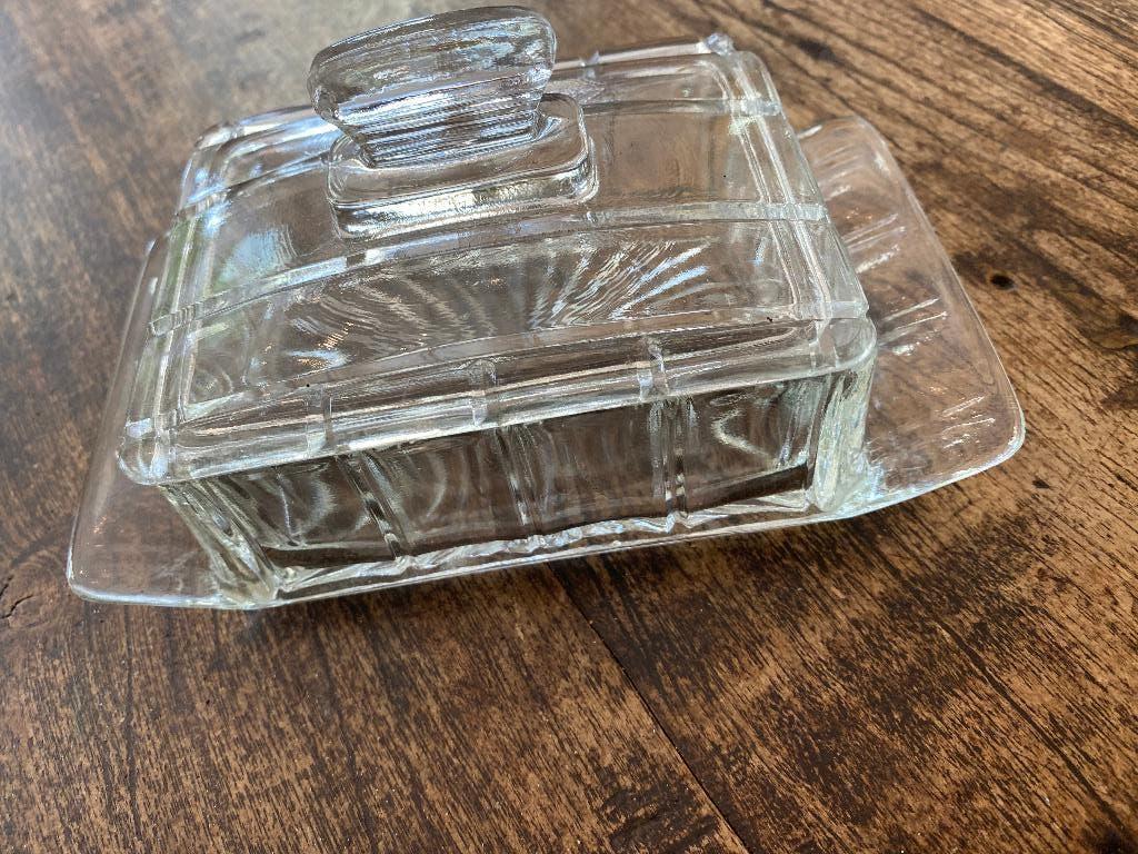 Brocante botervloot persglas Leerdam jaren 20/30 Art Deco, Ophalen of Verzenden