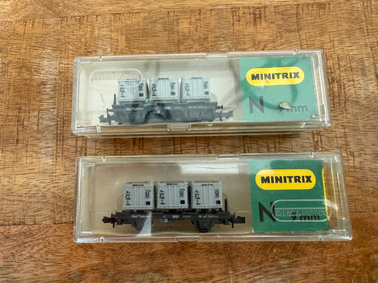 Minitrix 2x 3535 containerwagon als nieuw in Ovp N spoor, Gelijkstroom, Trix, Wagon, Ophalen of Verzenden