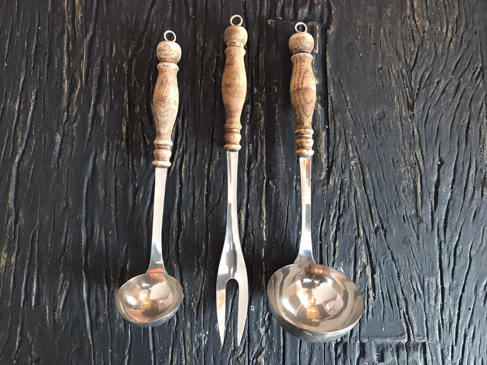 WMF Cromargan rvs/houten handvat vleesvork en opscheplepels, Antiek en Kunst, Ophalen of Verzenden