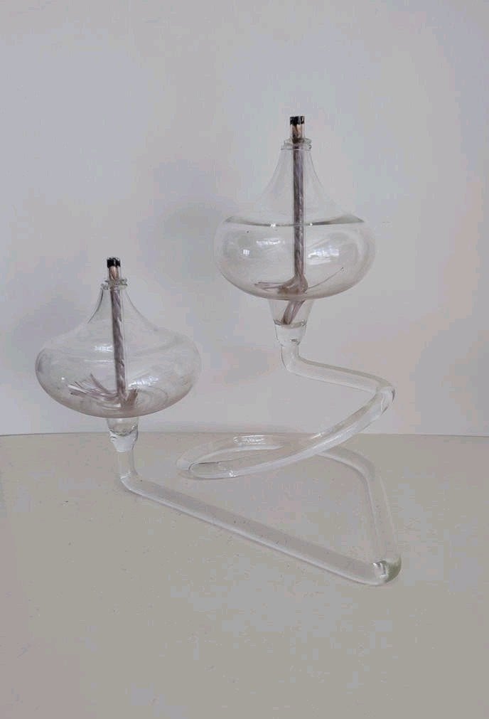 oude glazen olielamp in Franse stijl, Ophalen of Verzenden