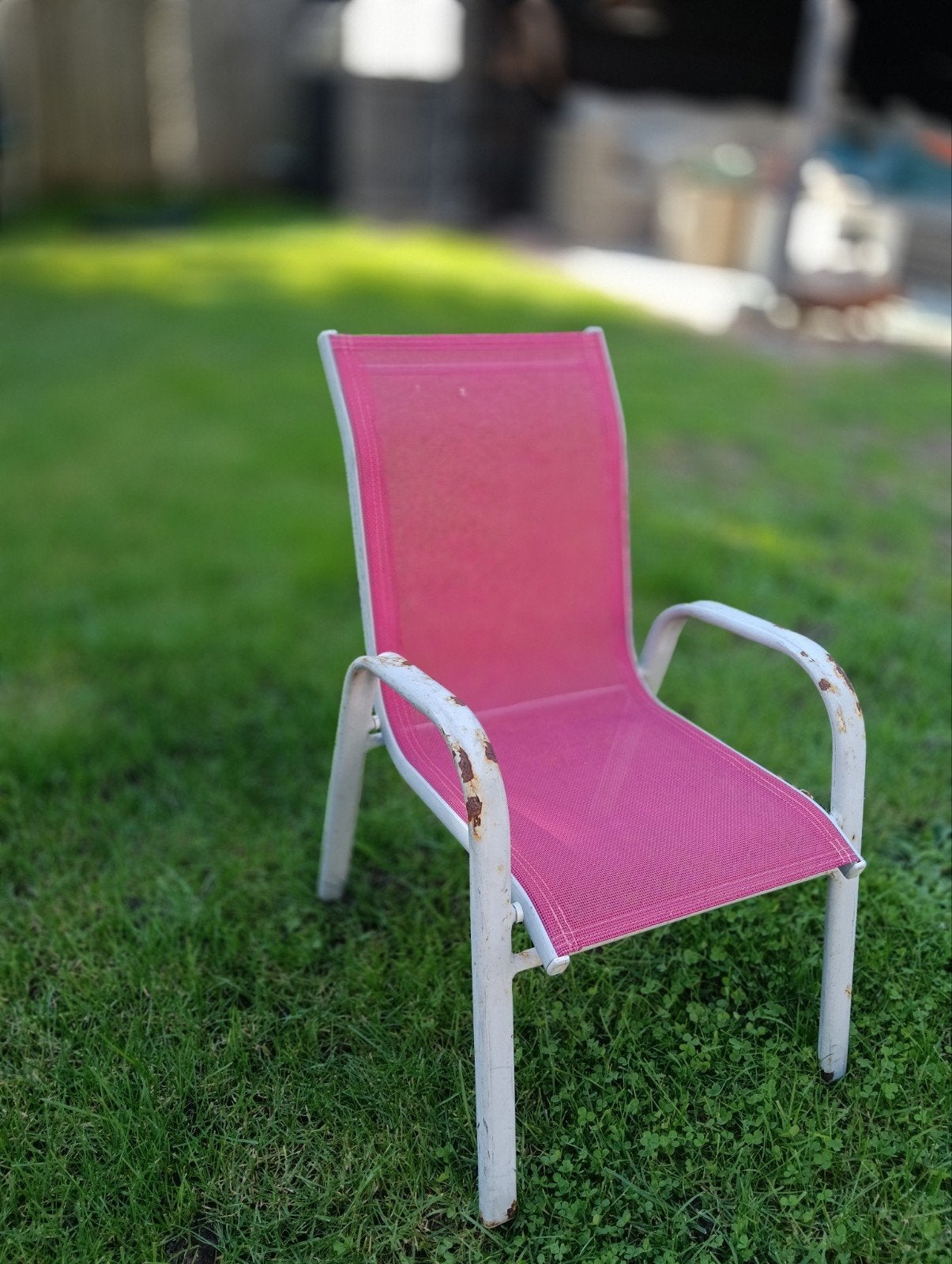 kinder tuinstoel met roze zitting, Ophalen, Gebruikt, Metaal