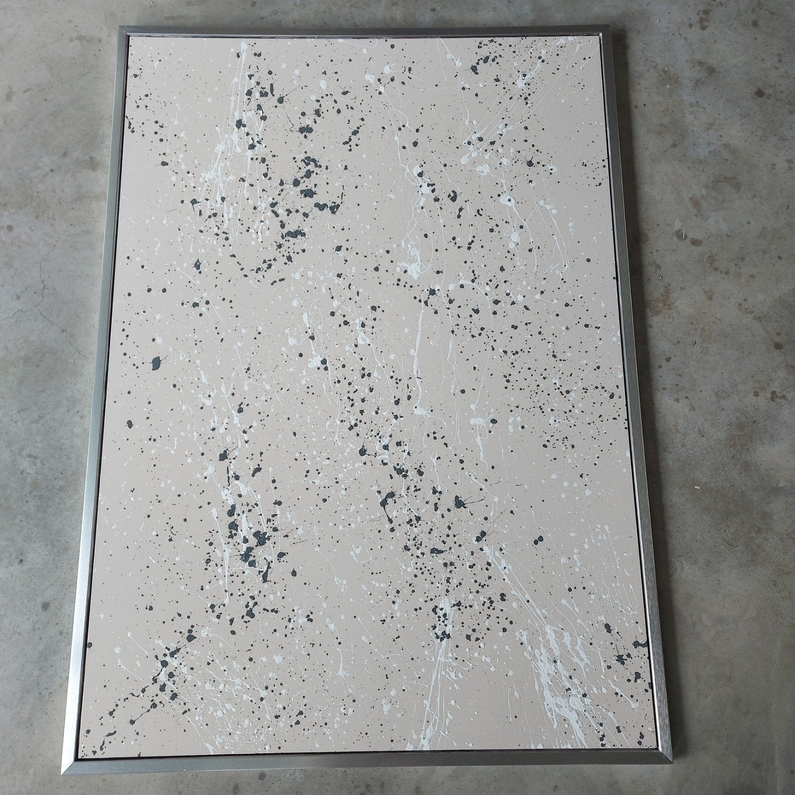 handmade uniek abstract groot canvas doek beige griis wit, Ophalen, Zo goed als nieuw, 125 cm of meer, Schilderij