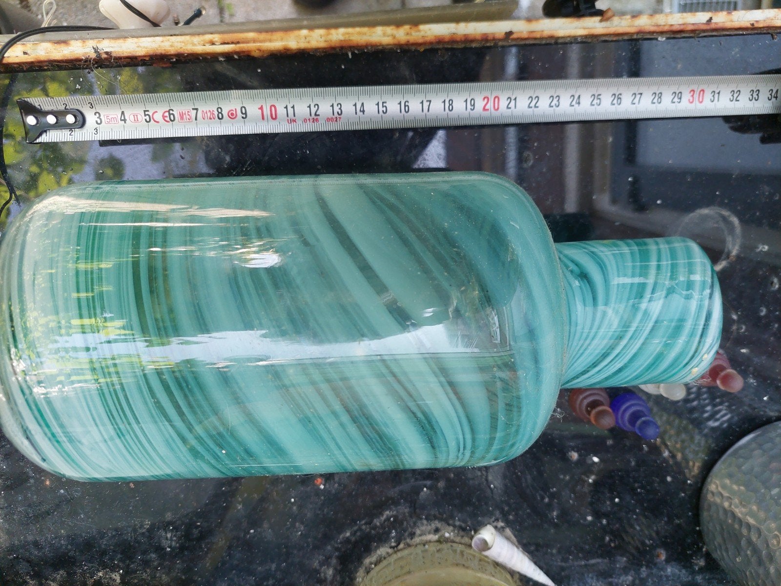 Turquoise vaas, Ophalen, Blauw, Minder dan 50 cm, Glas