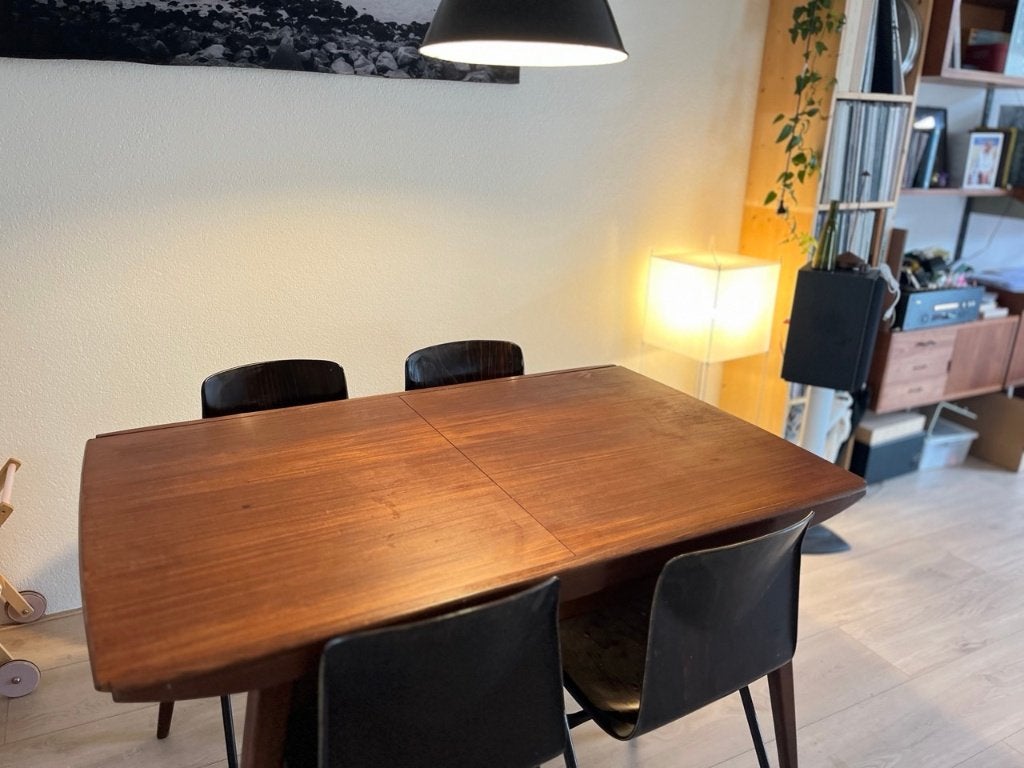 Vintage uitschuifbare eettafel met 4 stoelen, Huis en Inrichting, Tafels | Eettafels, Ophalen, Gebruikt, Vintage, Mid-century modern