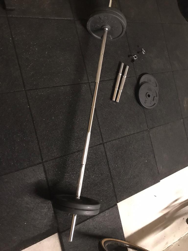 Halter en dumbells met schijven 80kg, Sport en Fitness, Ophalen of Verzenden