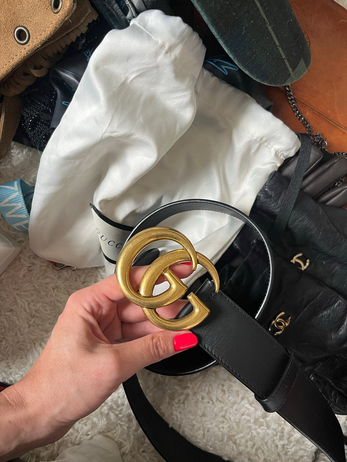 Gucci GG Marmont Leren Riem - Zwart met Gouden Gesp, Kleding | Dames, 80 tot 90 cm, 3 tot 5 cm, Tailleriem, Ophalen of Verzenden