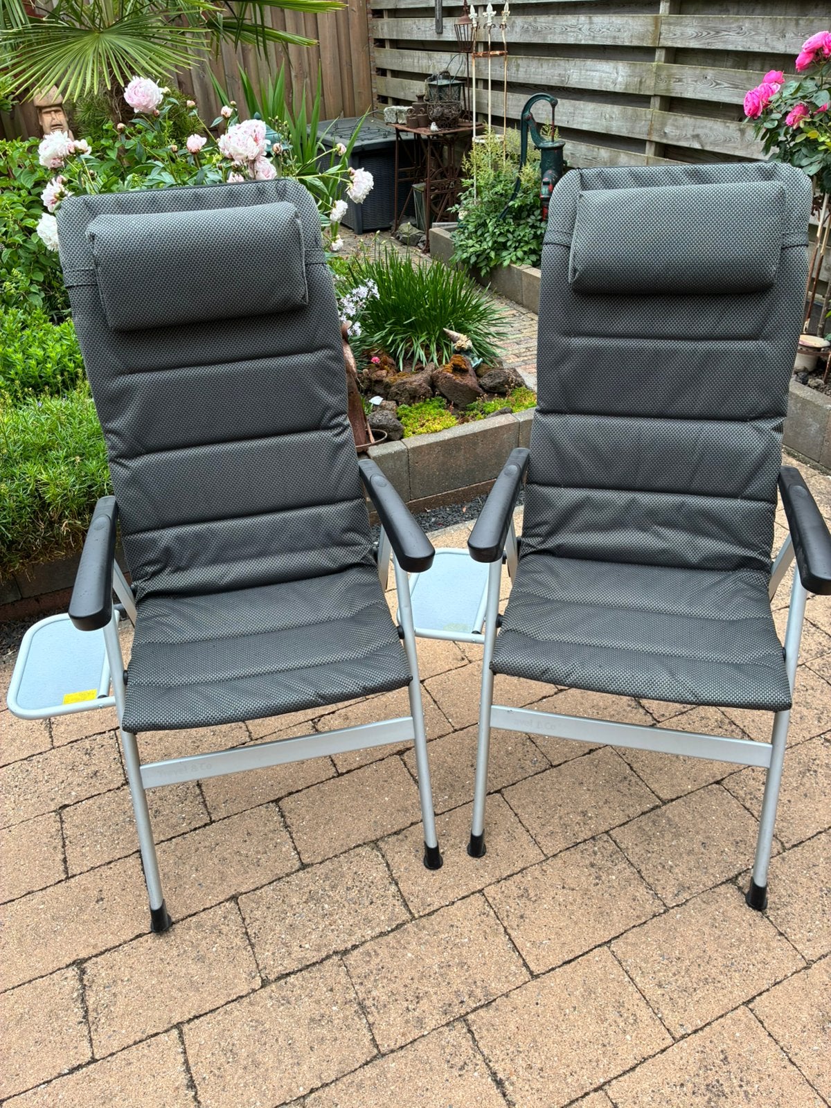 Verstelbare tuinstoelen 2x met zijtafeltje(ANWB), Ophalen, Gebruikt, Aluminium, Verstelbaar