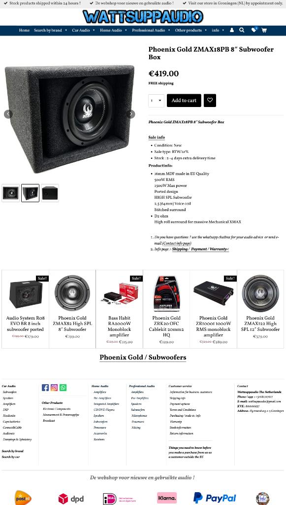 Phoenix Gold ZMAX18PB 8″ Subwoofer Box, Hifi-Focus, Aalsmeerderweg 173 1432 CL, Aalsmeer, Nieuw, Ophalen of Verzenden