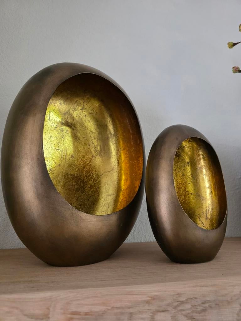 Egg windlichten  goud kleurig, Huis en Inrichting, Woonaccessoires | Kandelaars en Kaarsen, Ophalen of Verzenden, Zo goed als nieuw