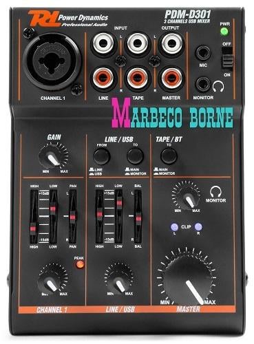 Mengpaneel, Mixer 3-kanaals,USB, PDM-D301, Info@marbeco.nl, Power Dynamics, Nieuw, Overige instrumenten