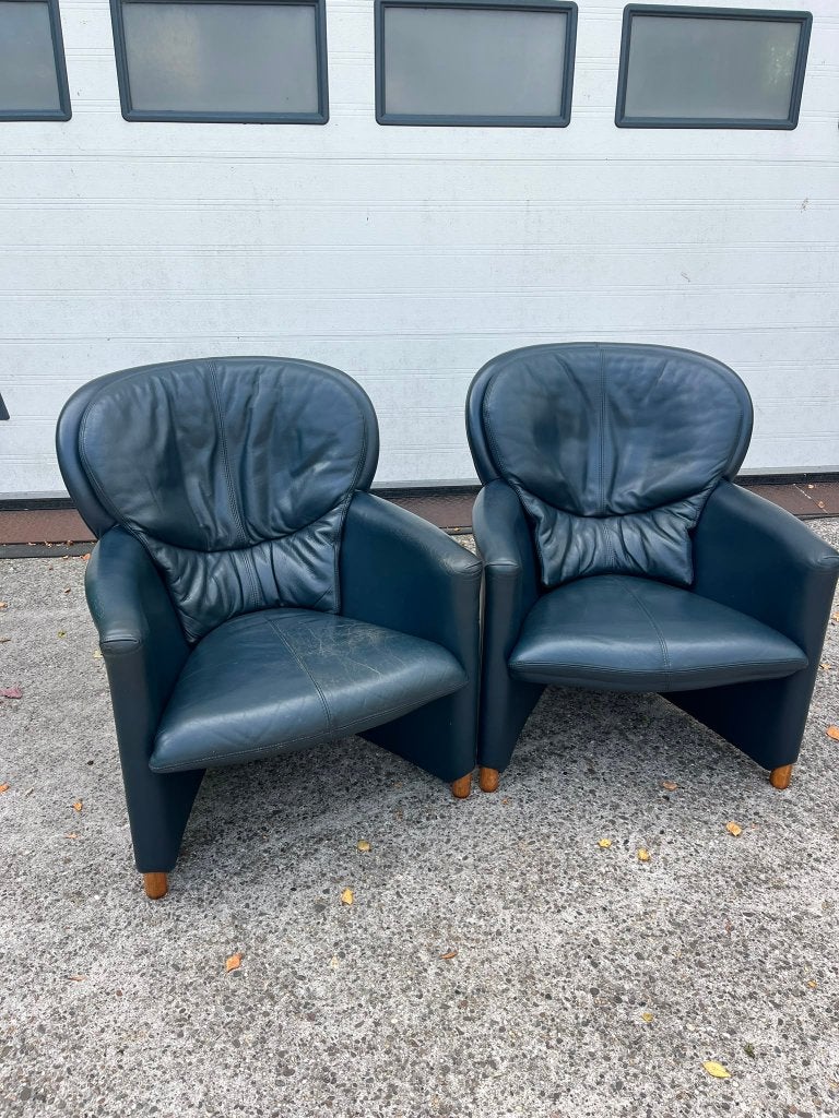 Leolux Excalibur design Blauw leer ( 2 keer), Huis en Inrichting, Fauteuils, Ophalen, Gebruikt, 50 tot 75 cm, Dutch design