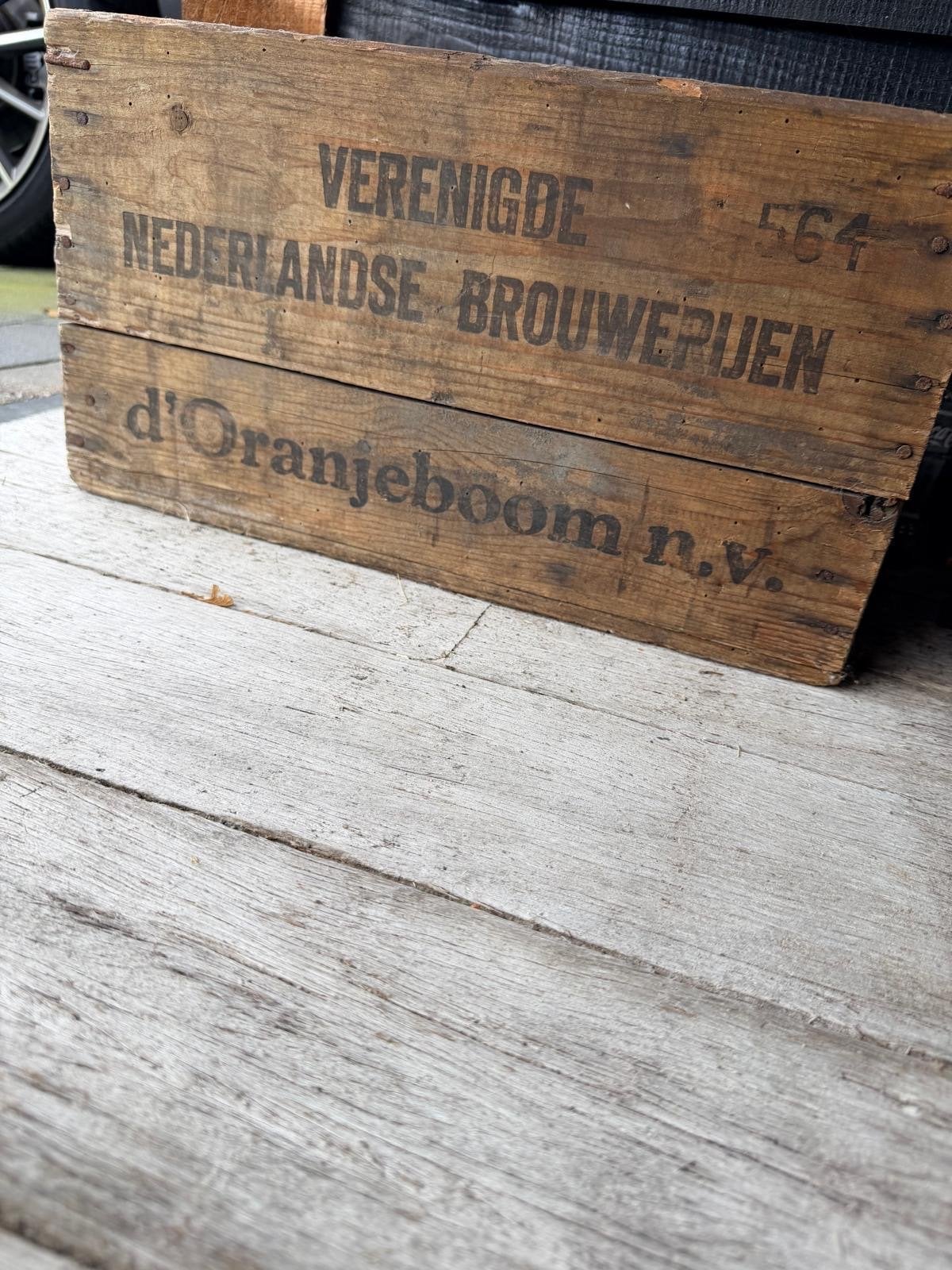 Vintage houten bierkrat d'Oranjeboom met flesjes, Antiek en Kunst, Ophalen