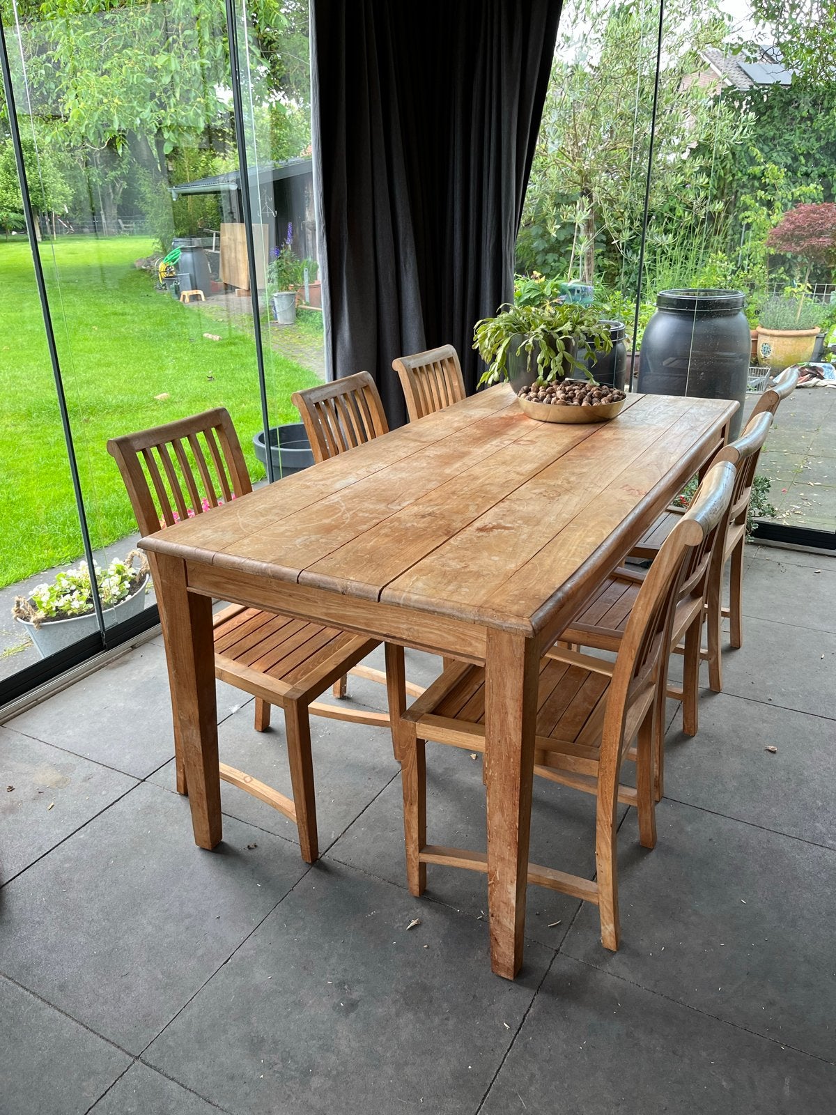 Teakhouten eettafel met 6 stoelen - 190x90 cm, Huis en Inrichting, Stoelen, Ophalen, Gebruikt, Overige kleuren, Vijf, Zes of meer stoelen