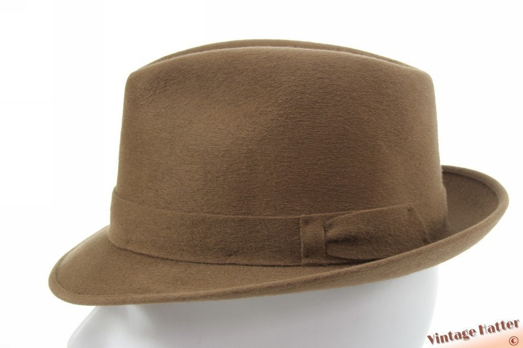 vintage Gleufhoed Panizza beige bruin zacht haarvilt 56, Hoed, Ophalen of Verzenden, 57 cm (M, 7⅛ inch) of minder, Panizza