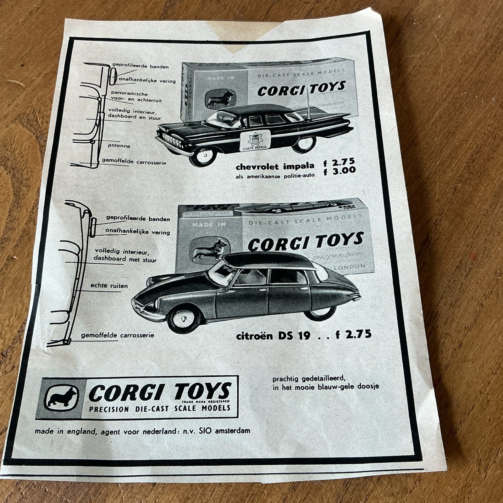 Originele Corgi Toys reclame jaren '60: Impala & DS19, Verzamelen, Ophalen of Verzenden, Gebruikt, Auto's