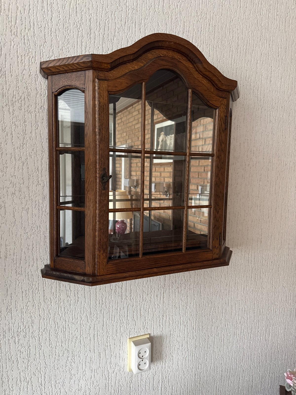 Antieke houten vitrinekast - wandkast met glazen deuren, Huis en Inrichting, Ophalen, Gebruikt, 50 tot 100 cm, Minder dan 100 cm