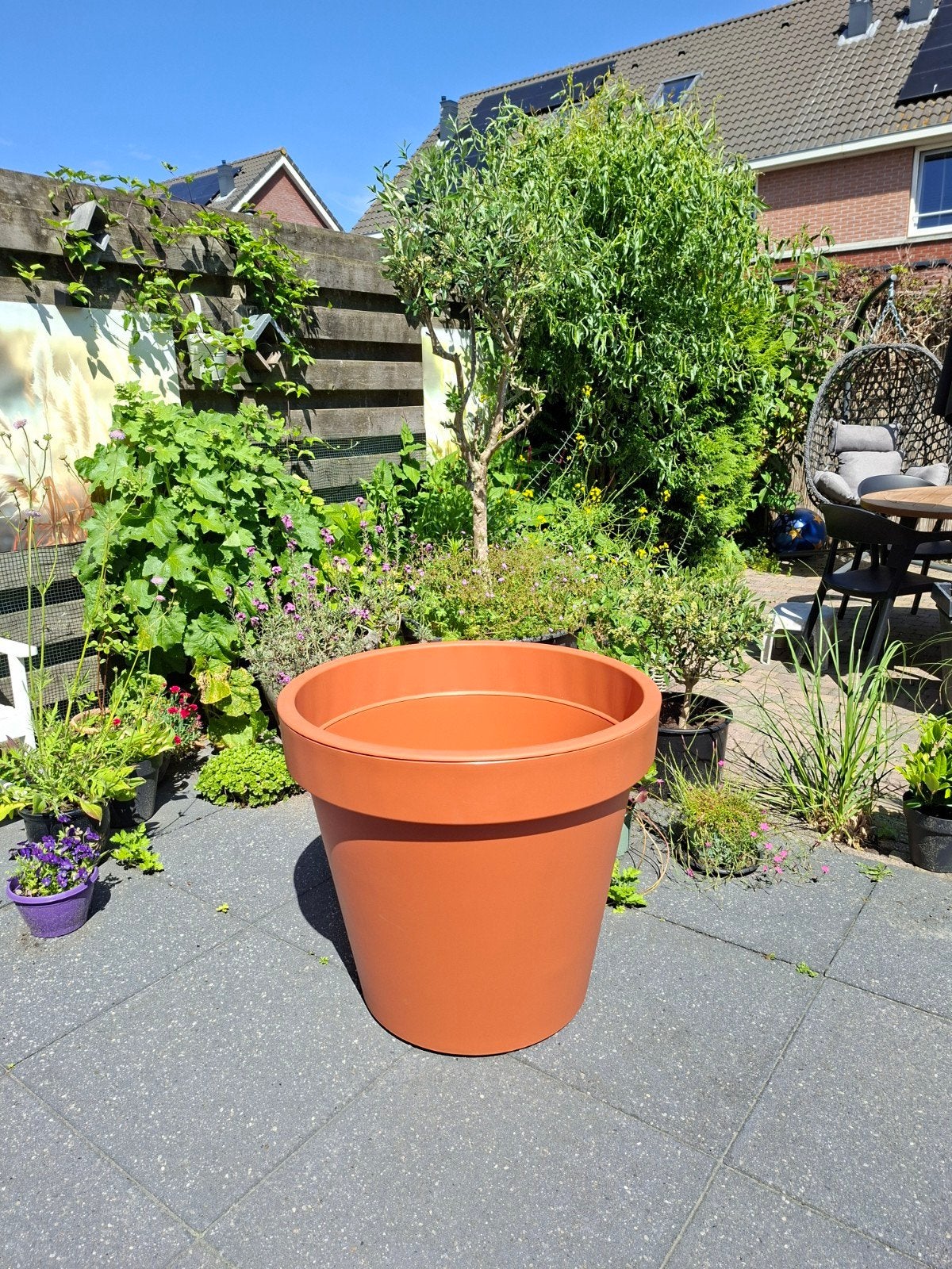 Grote bloempot terra rond 80 cm, Tuin en Terras, Ophalen, Kunststof, Rond, Nieuw
