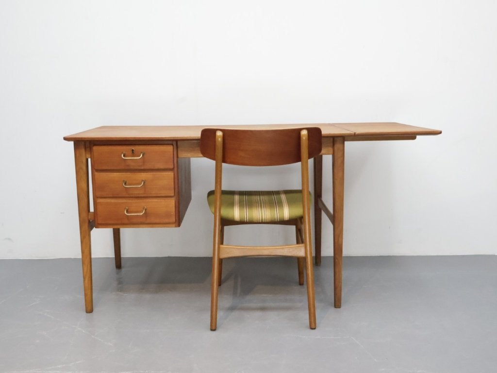 Vintage bureau Deens extra blad teak jaren 60, Ophalen, Gebruikt, 115 cm, Met lades