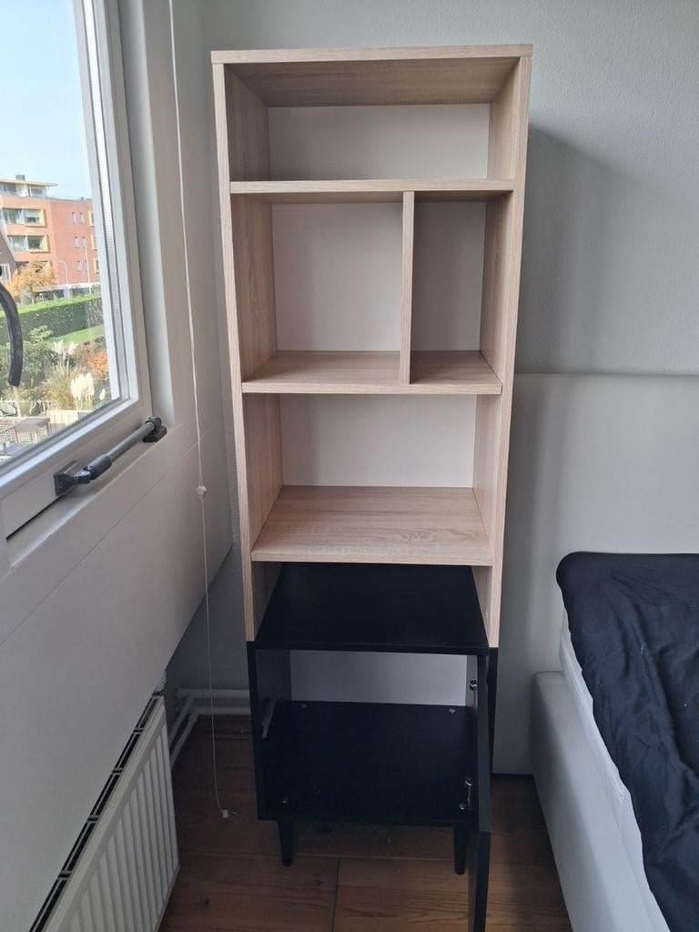 Vakkenkastje zwart/eiken, boekenkast, Ophalen, 25 tot 50 cm, Minder dan 50 cm, 150 tot 200 cm