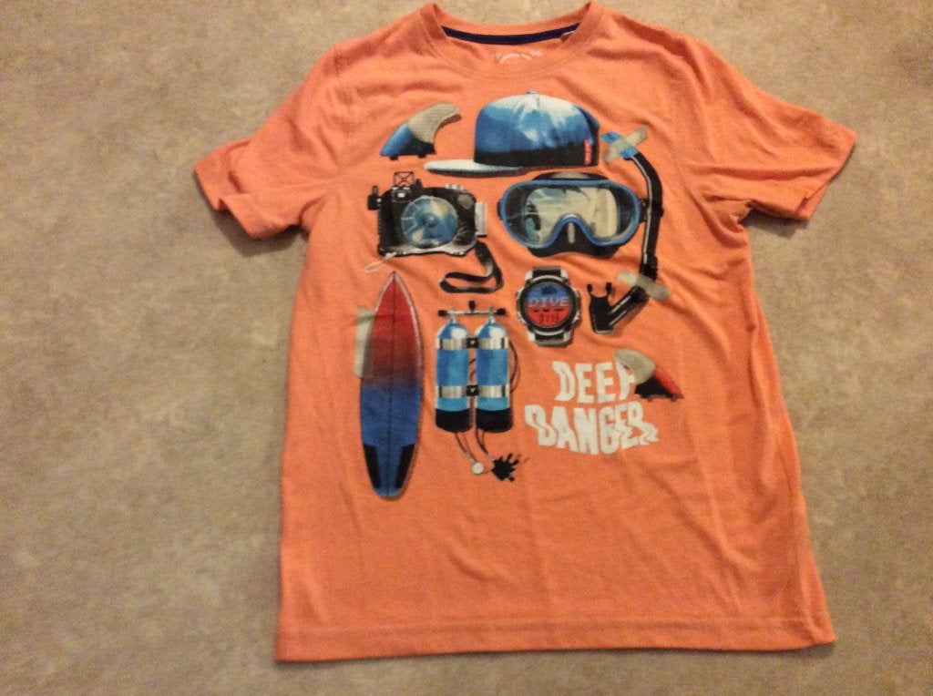 Skate Nation T-shirt oranje "Deep Danger" maat 146/152, Gebruikt, Jongen of Meisje, Ophalen of Verzenden, Shirt of Longsleeve