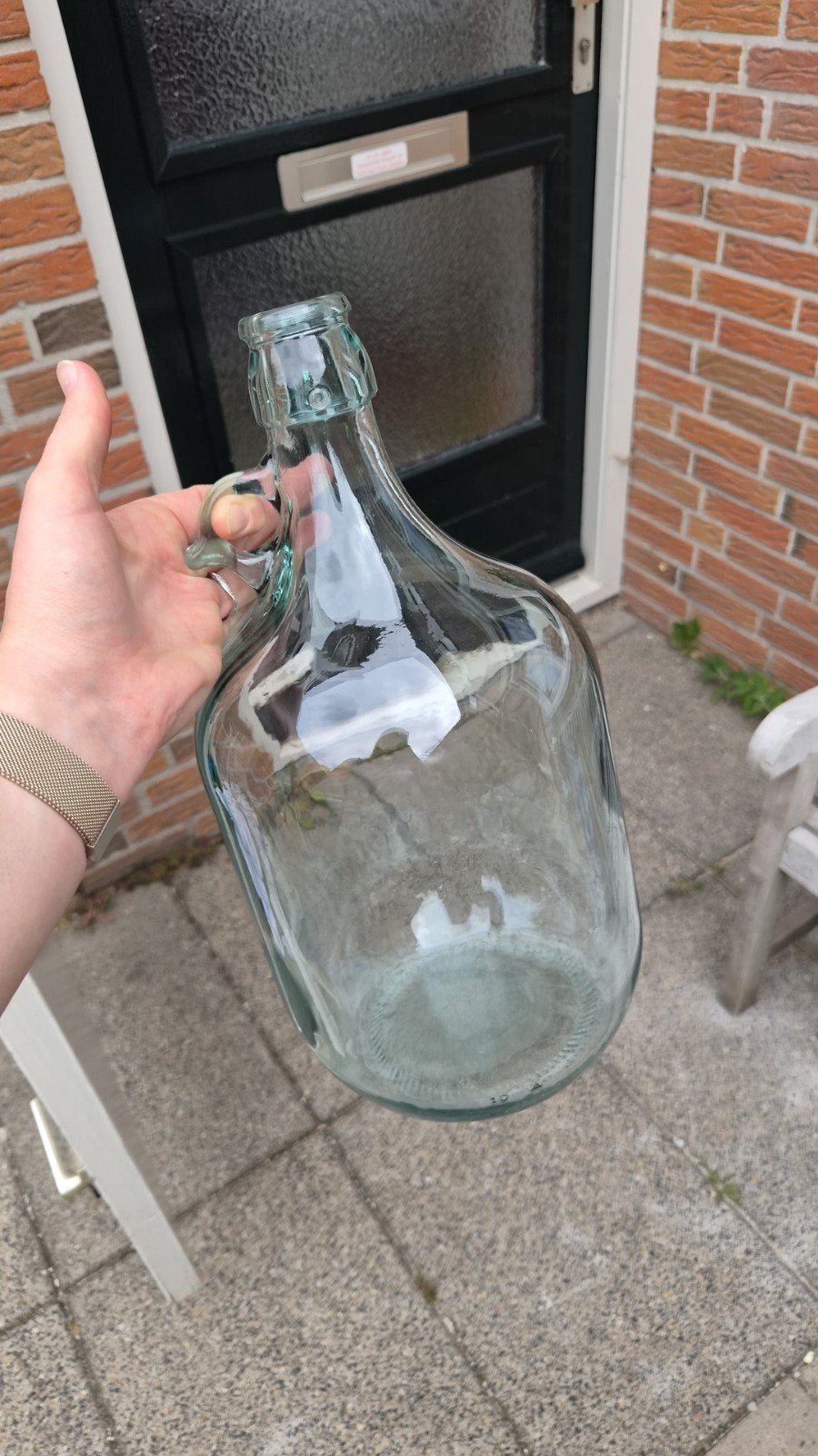 Grote glazen fles met handvat, Antiek en Kunst, Ophalen