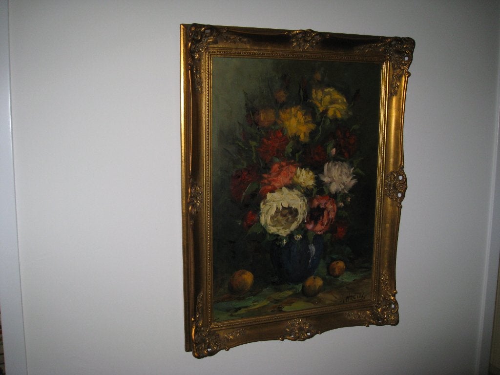 bloemenschilderij , gesigneerd, 85x65 cm, Antiek en Kunst, Kunst | Schilderijen | Klassiek, Ophalen, Bloemen