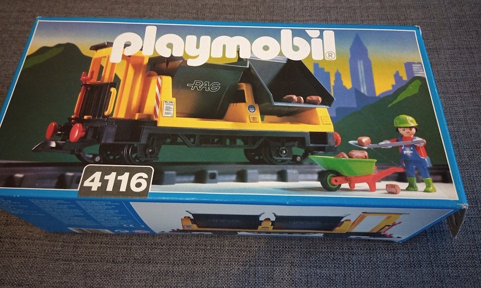 Playmobil 4116 treinwagon kipwagon (de originele doos), Gebruikt, Losse onderdelen, Voertuig, Ophalen of Verzenden