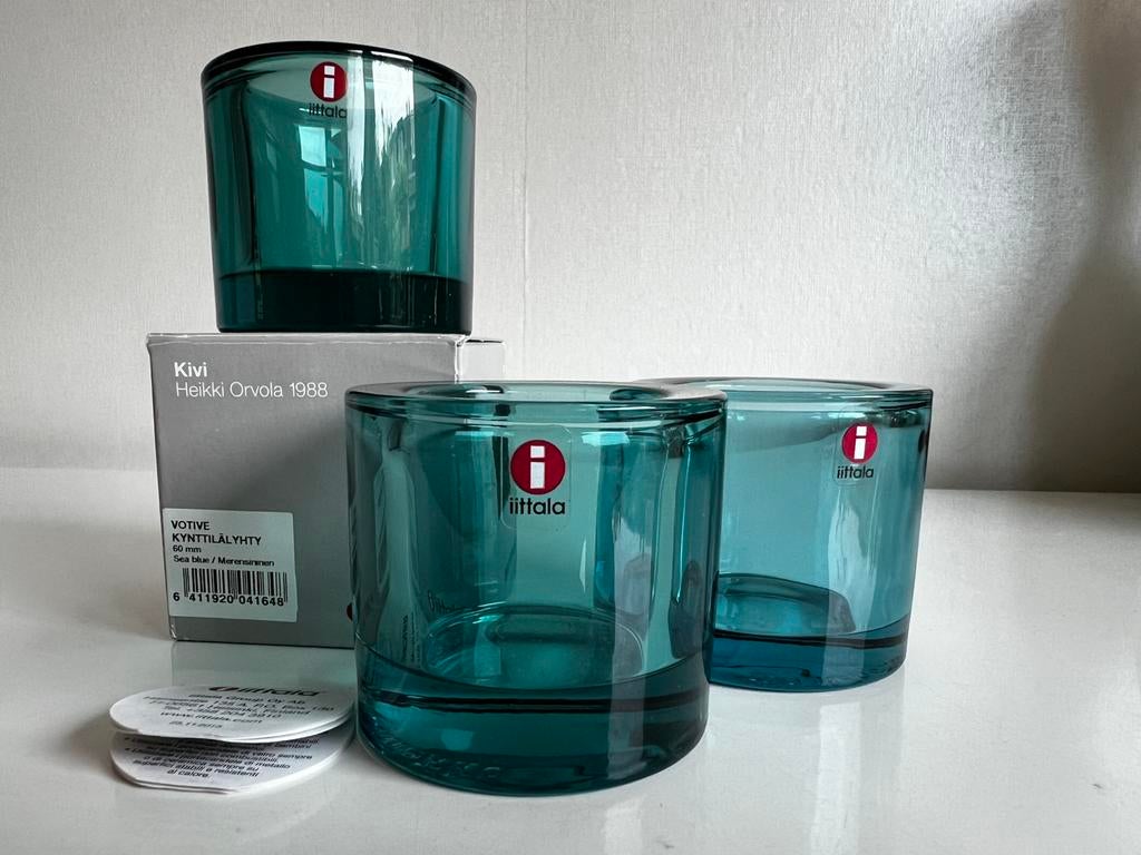 3 Iittala KIVI Marimekko Waxinelichthouder~Seablue 2002, Huis en Inrichting, Overige materialen, Ophalen of Verzenden, Zo goed als nieuw
