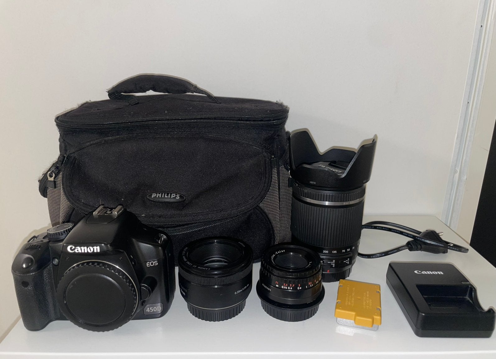 Canon EOS 450D + 3 objectieven en accessoires, Ophalen of Verzenden, Zo goed als nieuw