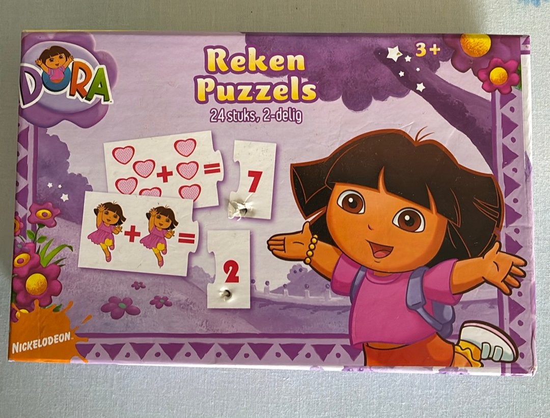 Dora reken puzzels - gratis, Ophalen, 10 tot 50 stukjes, Gebruikt