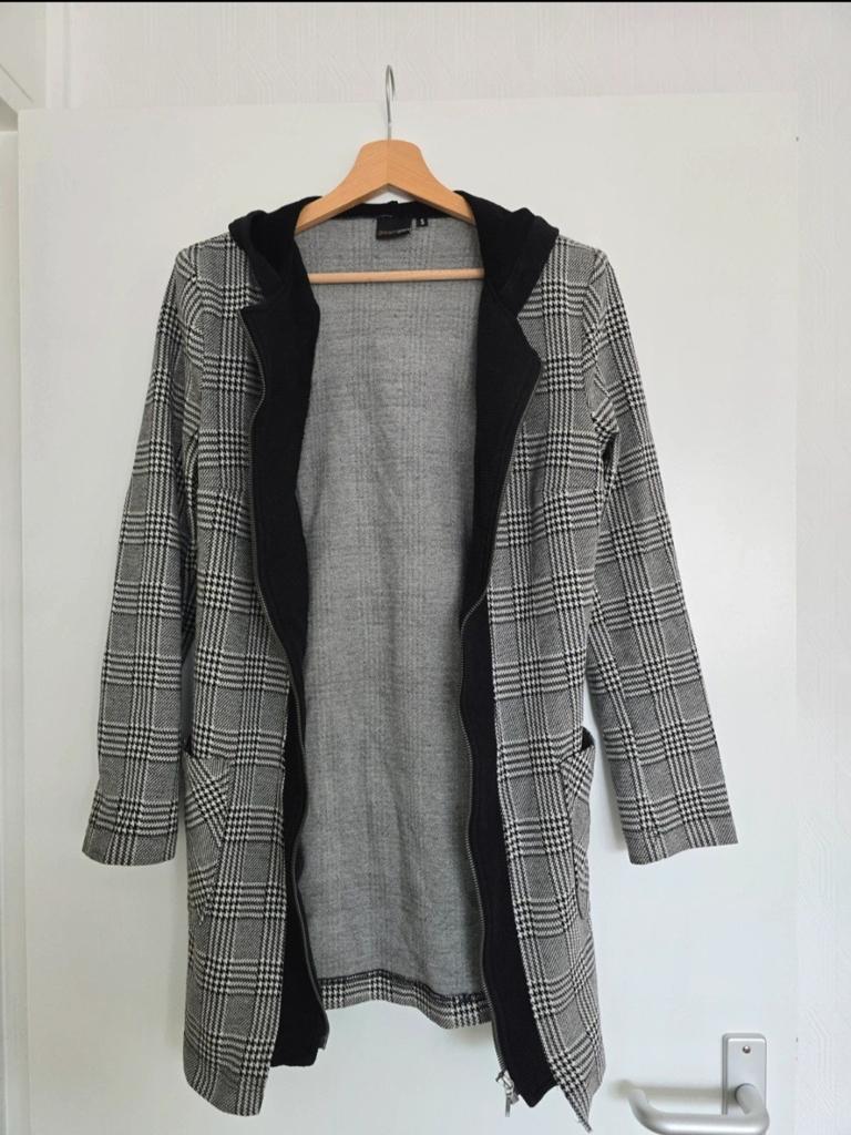 Geruite lange blazer vest met capuchon | casual chic cardiga, Dreamstar, Verzenden, Zwart, Zo goed als nieuw