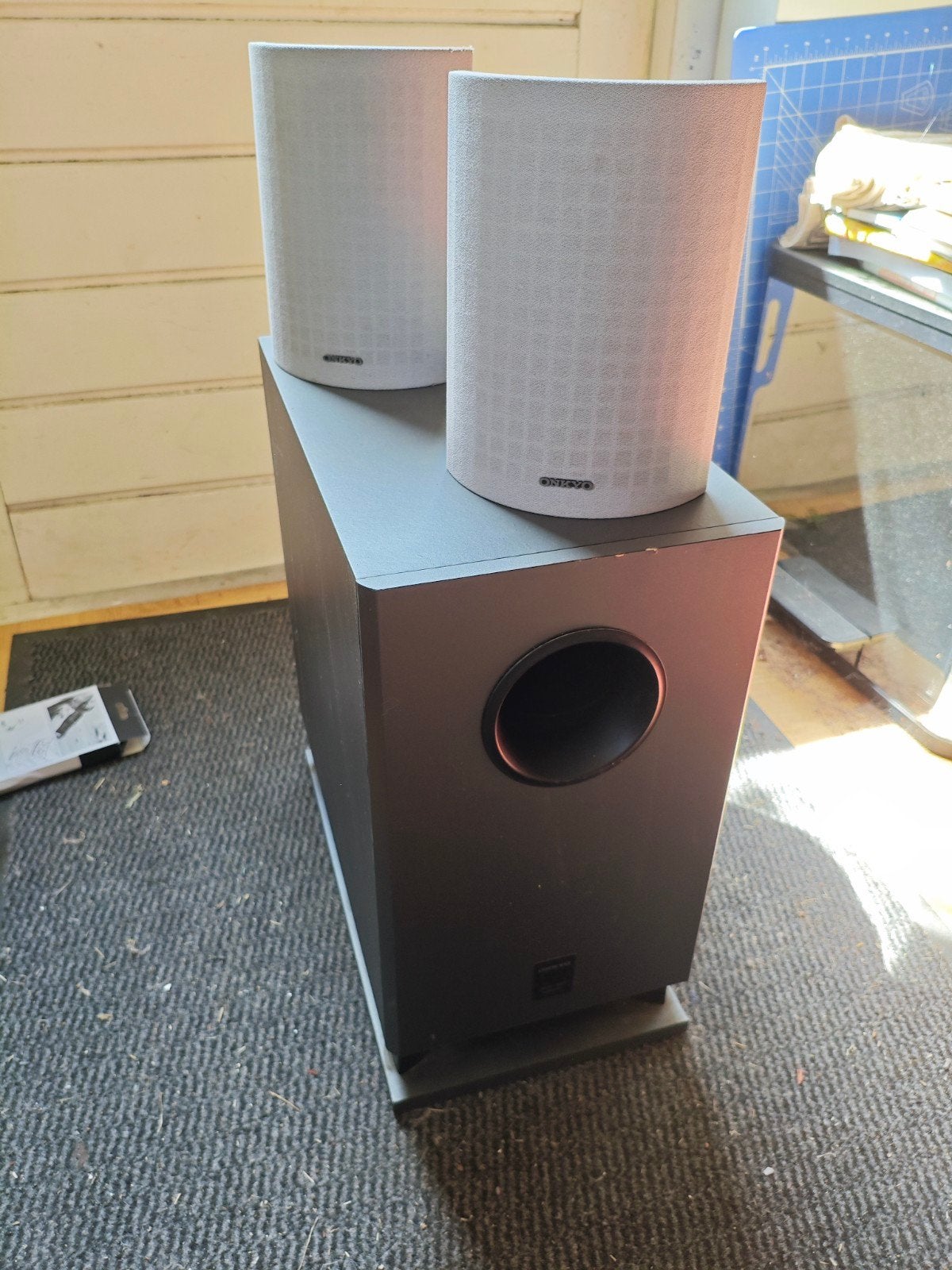Onkyo SKF-330F speakers met SKW-330 subwoofer, Ophalen, Gebruikt, Speakerset, 60 tot 120 watt