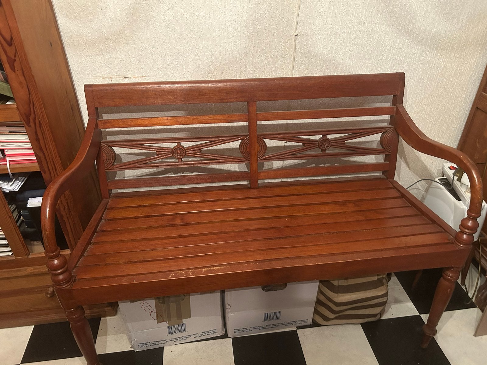 Teak houten bankje 117 cm breed, Antiek en Kunst, Ophalen