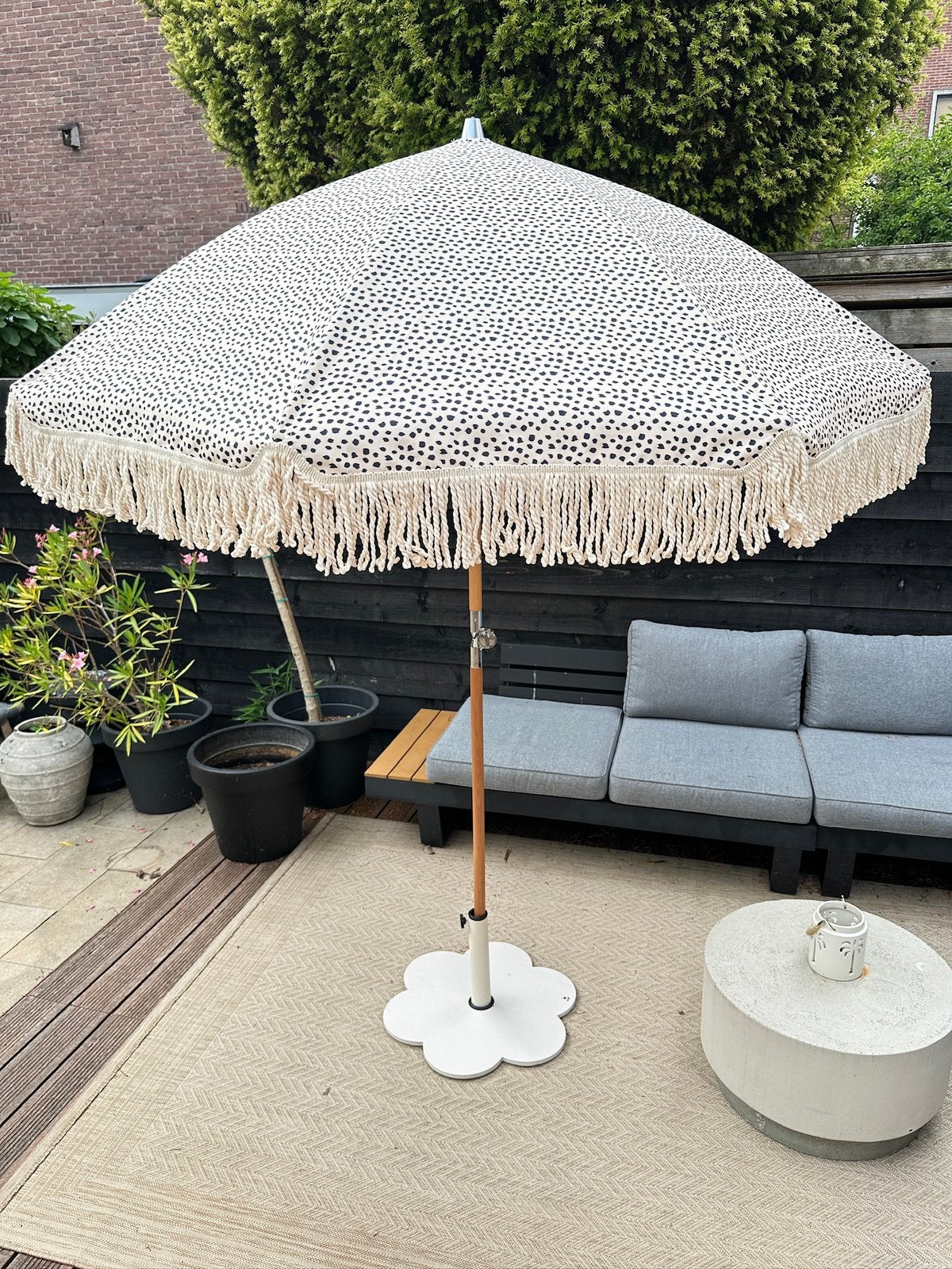 Nieuw prachtige katoenen parasol Ibiza Outdoor 175 cm crème, Ophalen, Kantelbaar, Nieuw, 1 tot 2 meter