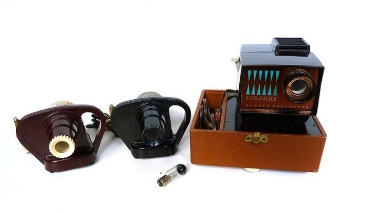 3 Viewmaster projectors waarvan 1 zeldzame in mooie case, Verzenden