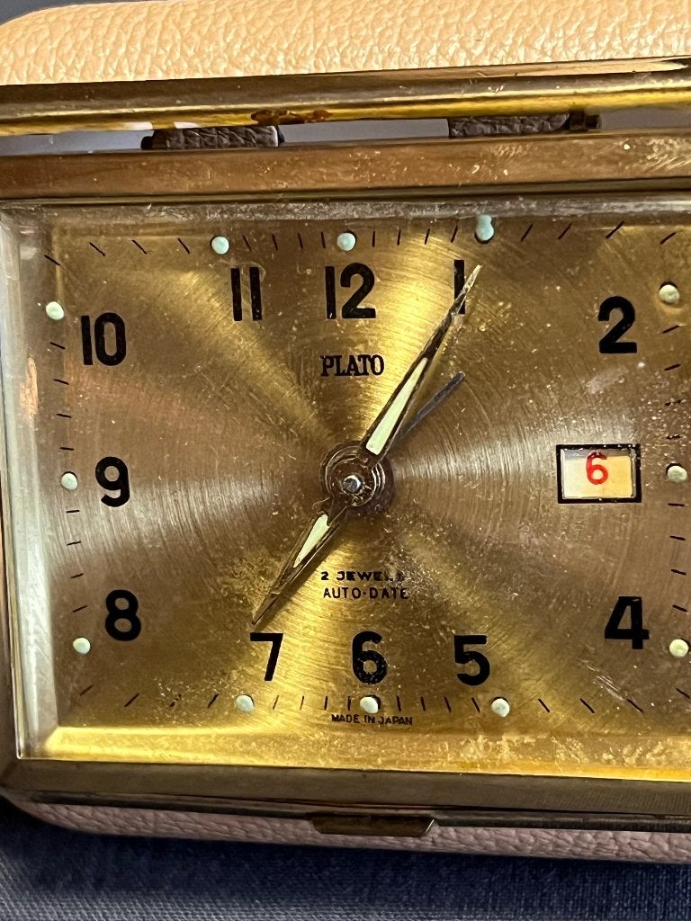 Reiswekker Plato 2 Jewels Auto-Date, Antiek en Kunst, Ophalen of Verzenden
