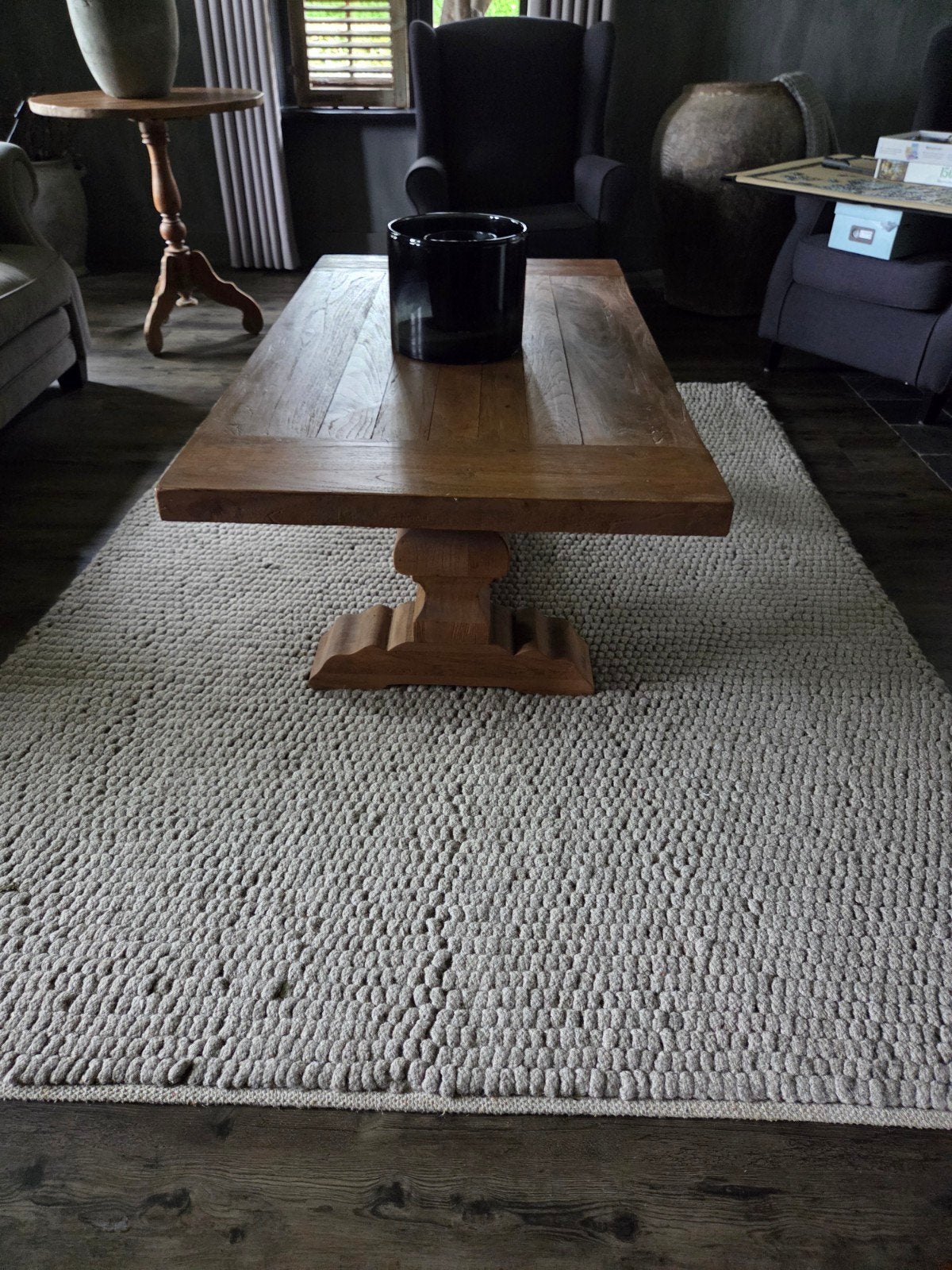 Robuuste houten kloossss salontafel, Huis en Inrichting, Tafels | Salontafels, Ophalen, 50 – 75, Gebruikt, 100 tot 150 cm