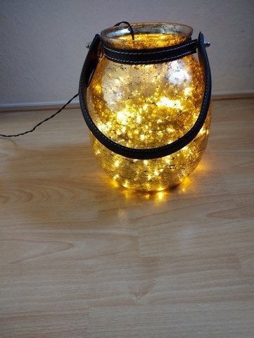 mooie gouden pot/vaas met ( kerst )verlichting, Overige kleuren, 25 cm, Ophalen of Verzenden, Glas