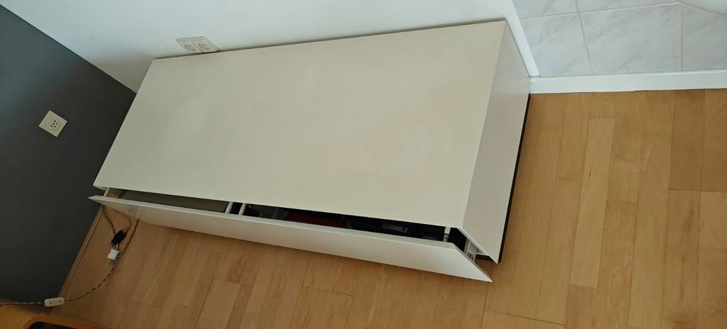 Strak wit tv-meubel met lade, Huis en Inrichting, Kasten | Televisiemeubels, Gebruikt, 100 tot 150 cm, Ophalen of Verzenden, Modern, strak