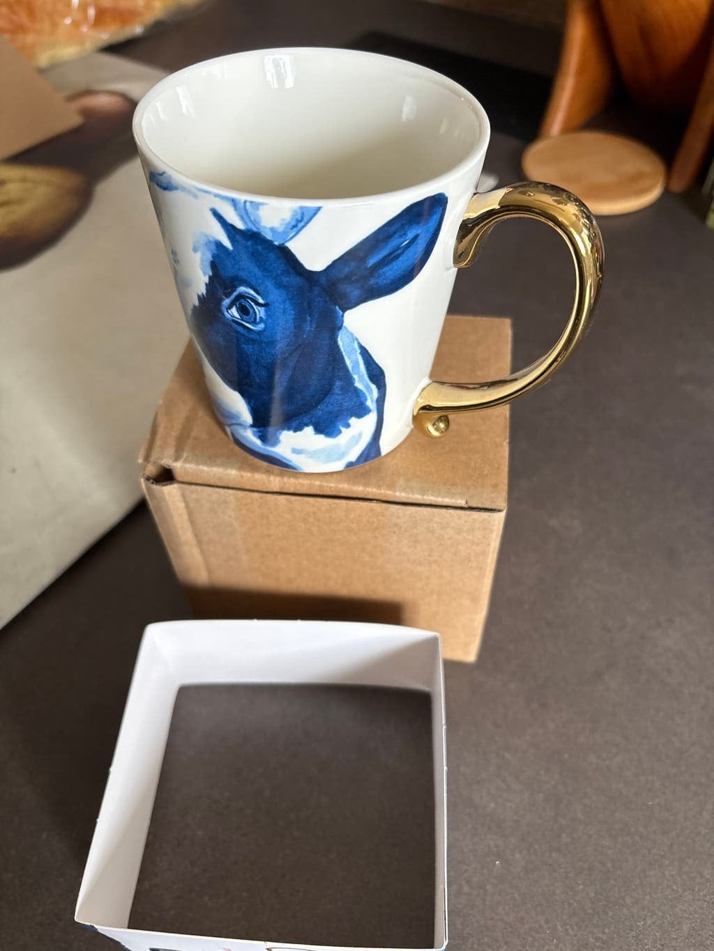 Heinen Delfts Blauw Mok Koe Goud - Nieuw in doos, Overige typen, Nieuw, Ophalen of Verzenden, Meerkleurig