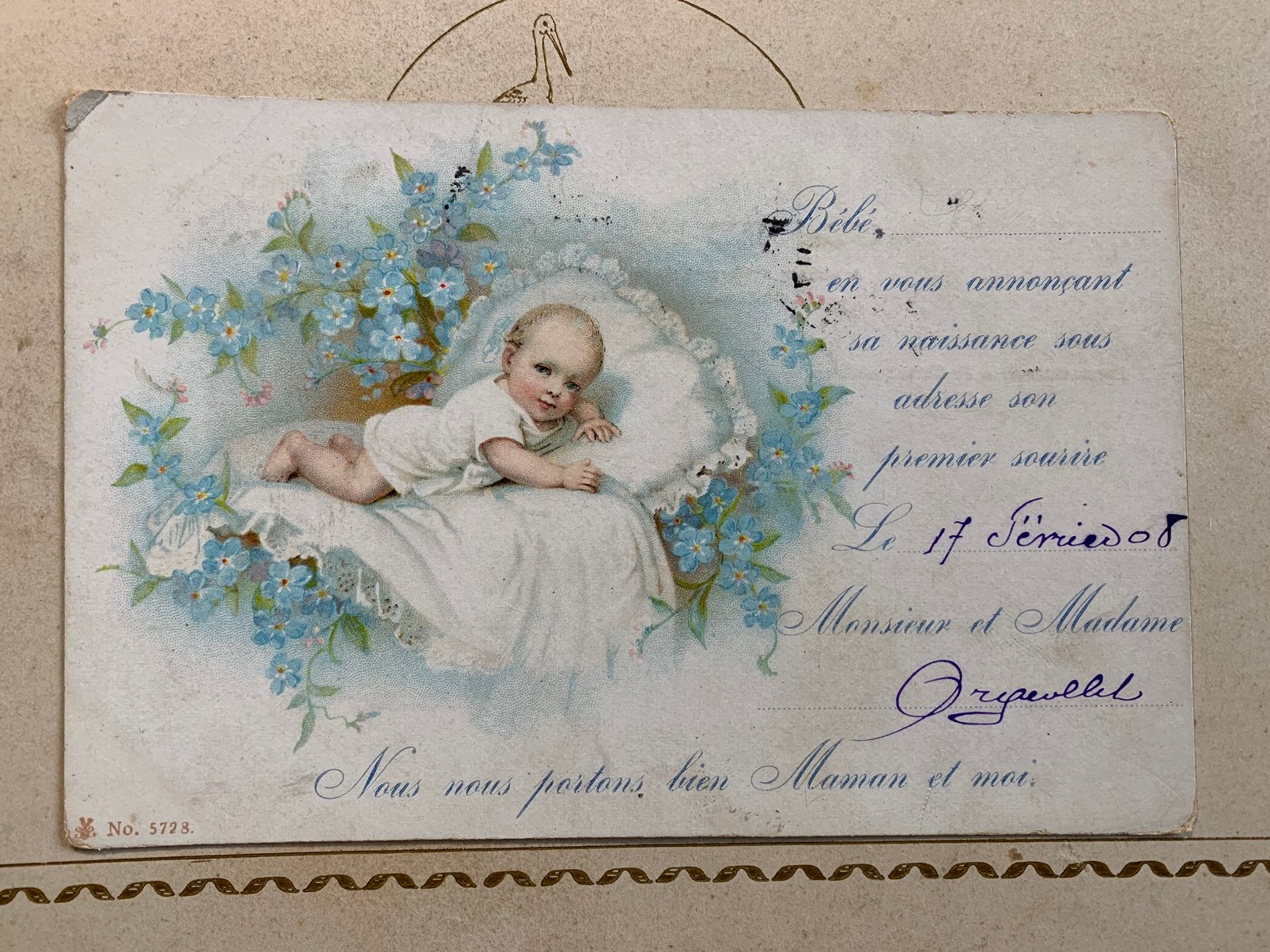 17-2-1908 Geboortekaartje (MC), Ophalen of Verzenden, Voor 1920, Gelopen, Kinderen