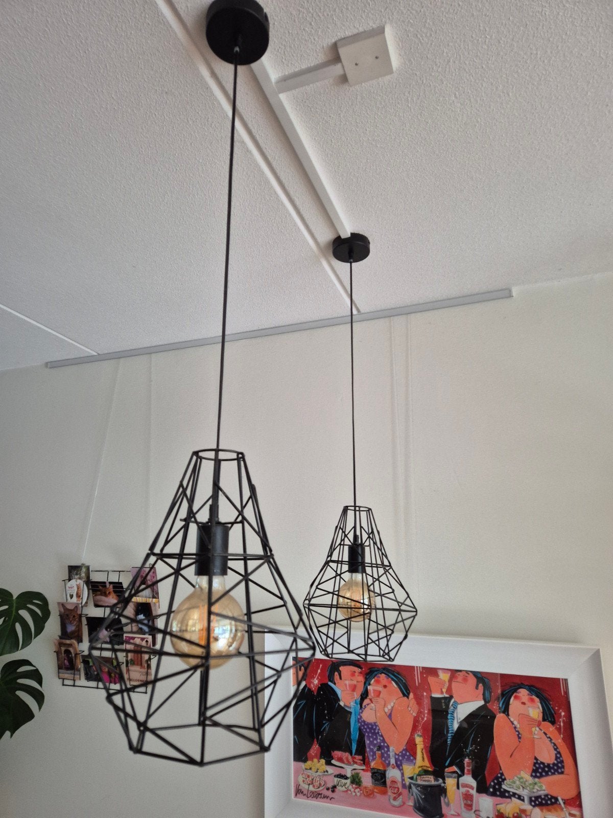 GRATIS Set van 2 zwarte draadlampen - industrieel design, Ophalen, E27 (groot), Zo goed als nieuw, Metaal