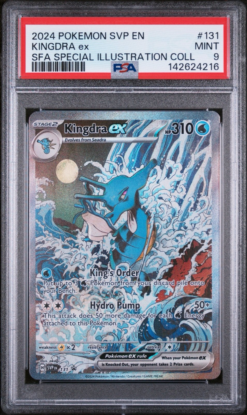 Kingdra ex 2024 Pokemon SVP EN PSA 9 MINT #131, Ophalen of Verzenden, Zo goed als nieuw, Losse kaart